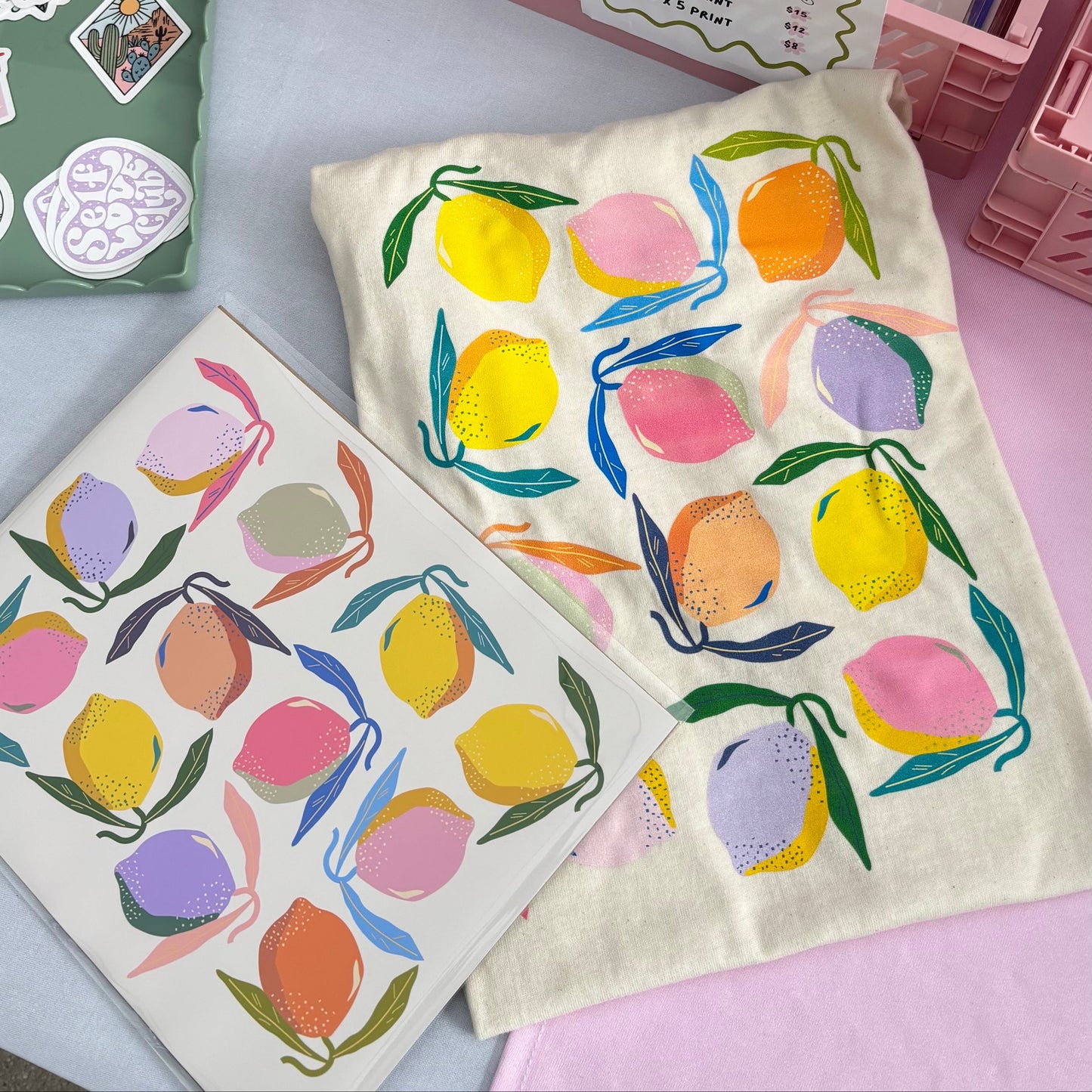 Colorful fruit-themed t-shirts