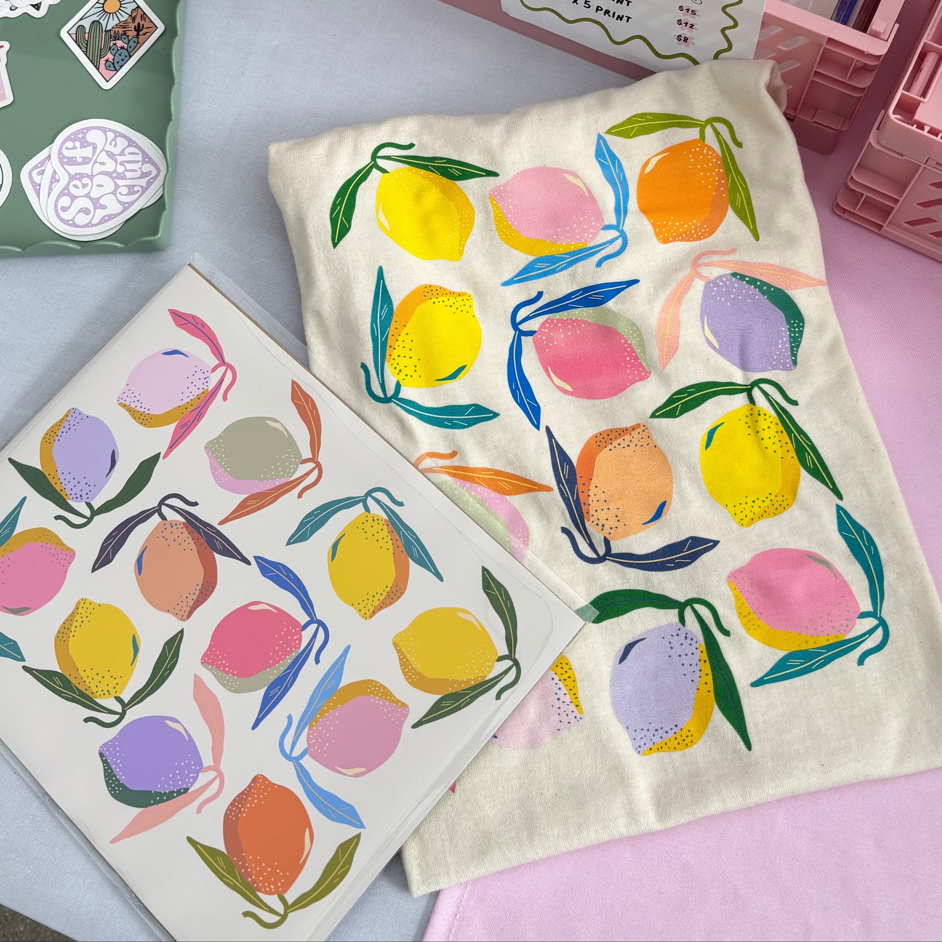 Colorful fruit-themed t-shirts